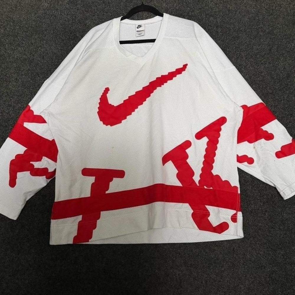 Nike Sportswear Swoosh Club Hockey Jersey White Red Oversized Men's Size L